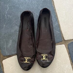 Louis Vuitton Dark Brown Flats with Gold Logo